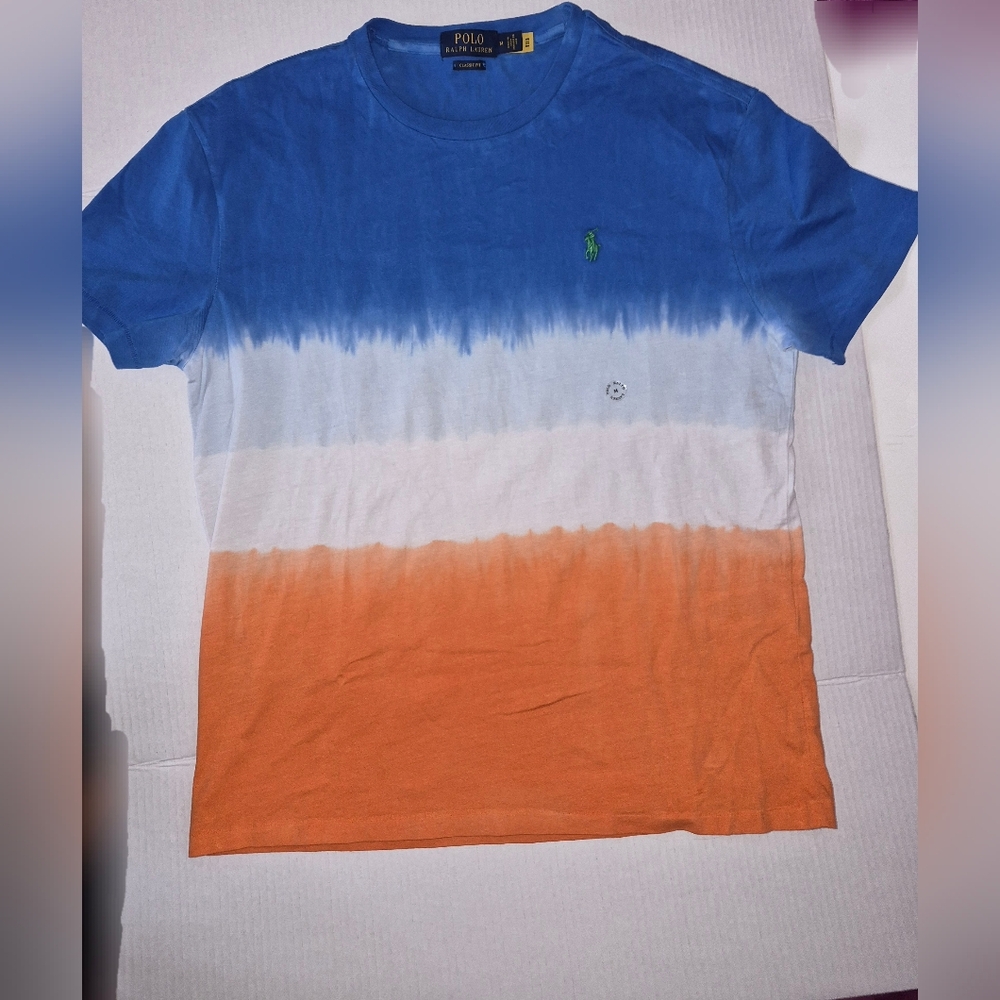 Polo by Ralph Lauren Blue White Orange Dip-Dye T Shirt Size Medium